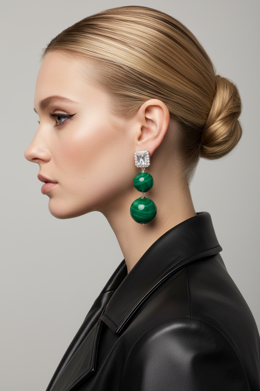 Blonde European woman with statement earrings